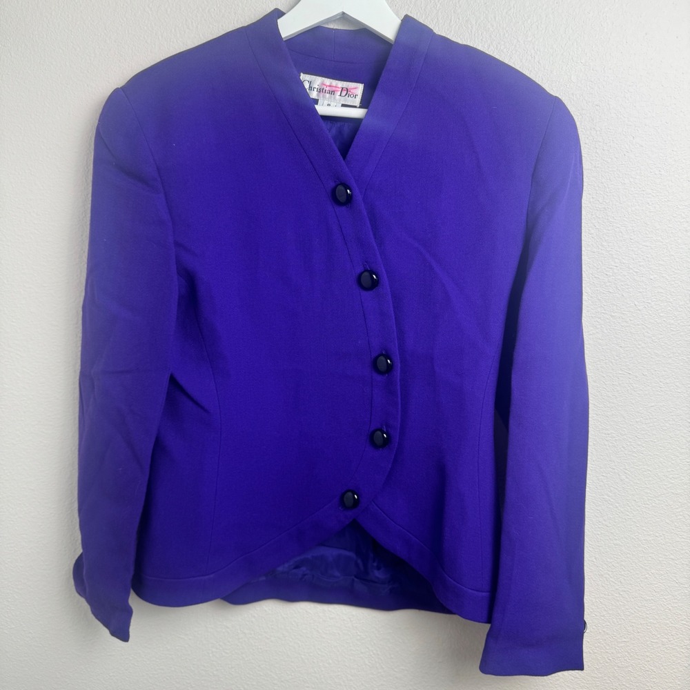 Christian Dior Vintage Skirt Suit 8 Regular Purple Wool Asymmetrical 80s - 90s - Picture 6 of 13